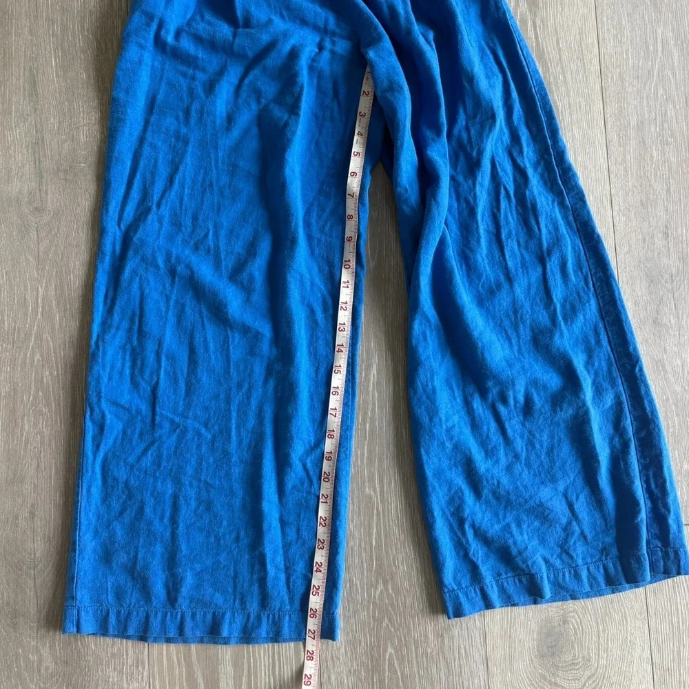 Zara Womens Royal Blue Comfort Elastic Waist Linen Blend Wide Leg Pants Size XS